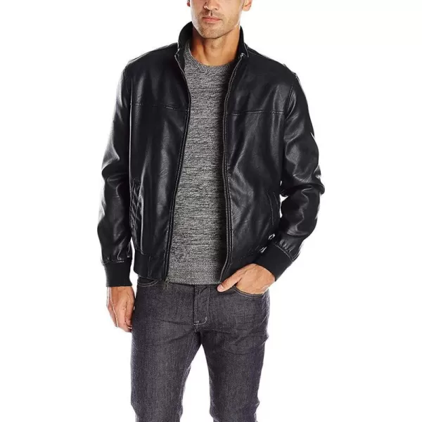 Tommy Hilfiger Mens Faux Leather Bomber JacketBlack