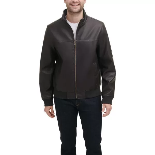 Tommy Hilfiger Mens Faux Leather Bomber JacketDark Brown