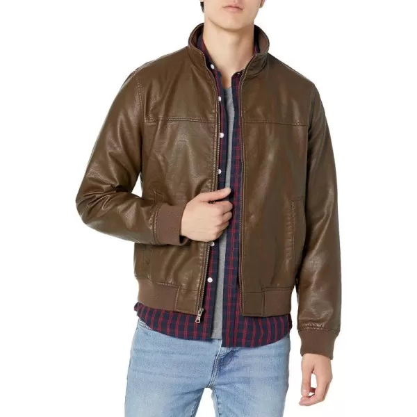 Tommy Hilfiger Mens Faux Leather Bomber JacketEarth