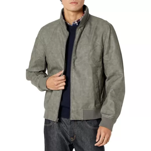 Tommy Hilfiger Mens Faux Leather Bomber JacketLight Grey