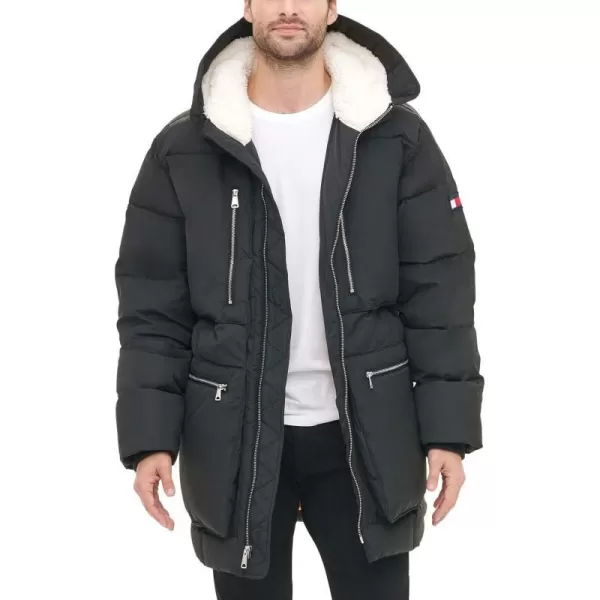 Tommy Hilfiger Mens Heavyweight Quilted Sherpa Hooded ParkaBlack