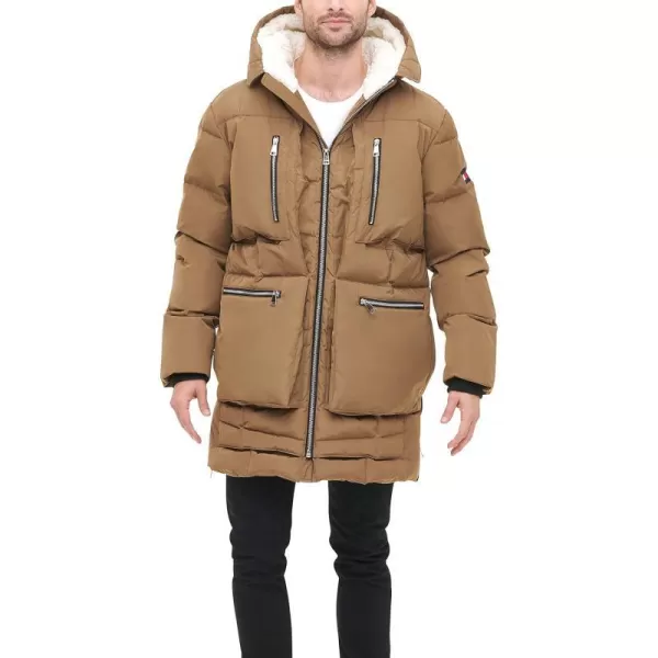 Tommy Hilfiger Mens Heavyweight Quilted Sherpa Hooded ParkaKhaki