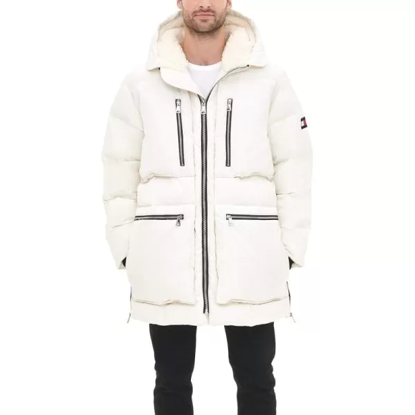 Tommy Hilfiger Mens Heavyweight Quilted Sherpa Hooded ParkaWhite