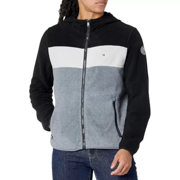 Tommy Hilfiger Mens Hooded Polar Fleece JacketBlackIceLight Grey