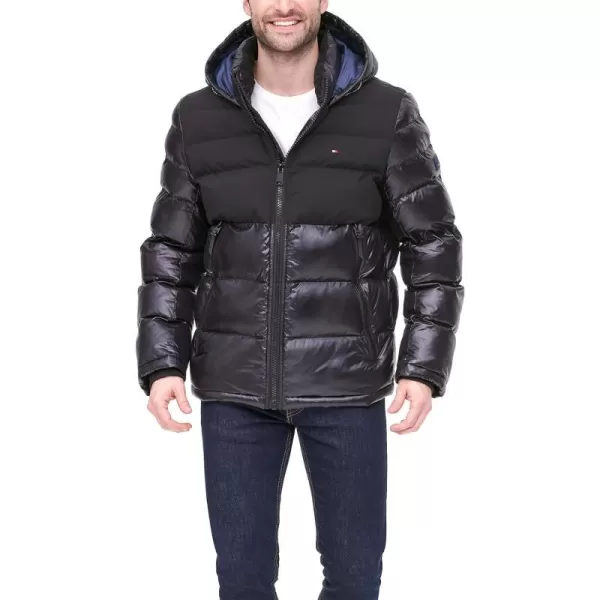 Tommy Hilfiger Mens Hooded Puffer JacketBlack Two Tone