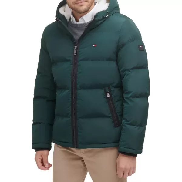 Tommy Hilfiger Mens Hooded Puffer JacketGreen Poly Tech