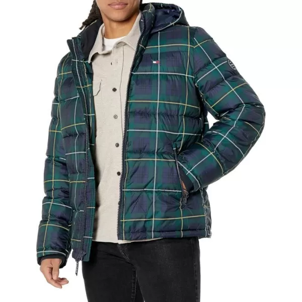 Tommy Hilfiger Mens Hooded Puffer JacketNavy Plaid