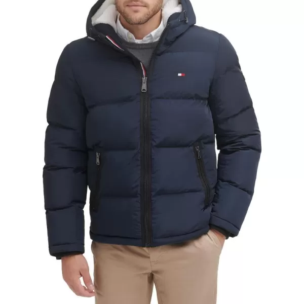 Tommy Hilfiger Mens Hooded Puffer JacketNavy Poly Tech