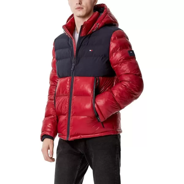 Tommy Hilfiger Mens Hooded Puffer JacketNavyRed Two Tone