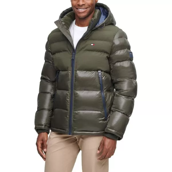 Tommy Hilfiger Mens Hooded Puffer JacketOlive Two Tone