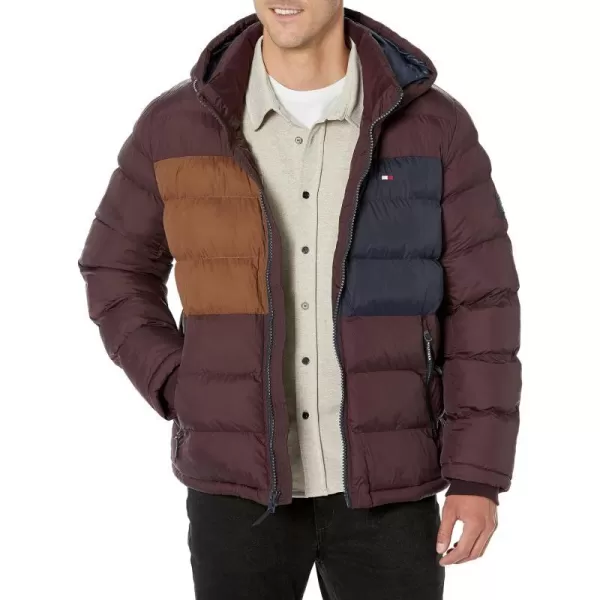 Tommy Hilfiger Mens Hooded Puffer JacketPort Colorblock