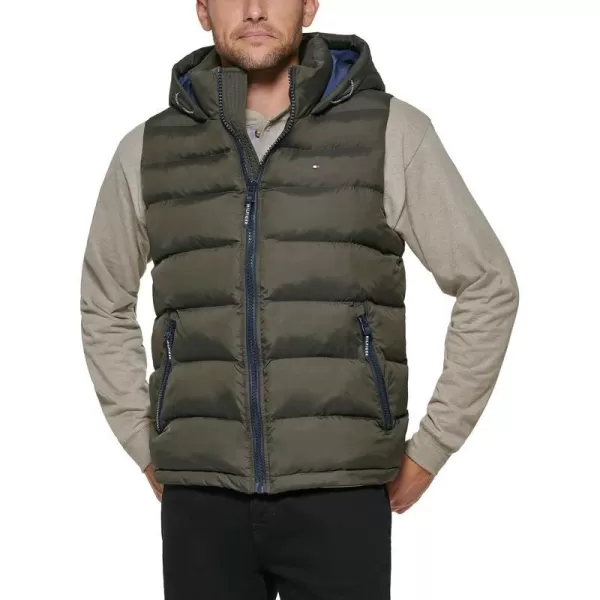 Tommy Hilfiger Mens Hooded Puffer VestOlive