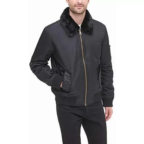 Tommy Hilfiger Mens Laydown Officer Jacket With Attached Pile CollarStandard Black W Flag Patch