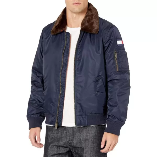 Tommy Hilfiger Mens Laydown Officer Jacket With Attached Pile CollarStandard Navy W Flag Patch