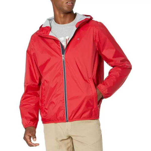 Tommy Hilfiger Mens Lightweight Active Water Resistant Hooded Rain JacketApple Red