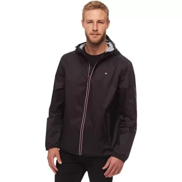 Tommy Hilfiger Mens Lightweight Active Water Resistant Hooded Rain JacketBlack