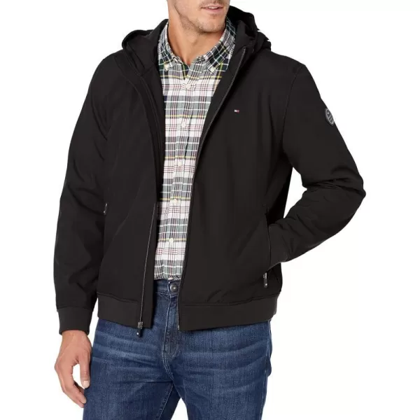 Tommy Hilfiger Mens Lightweight Active Water Resistant Hooded Rain JacketBlackCharcoal Colorblock