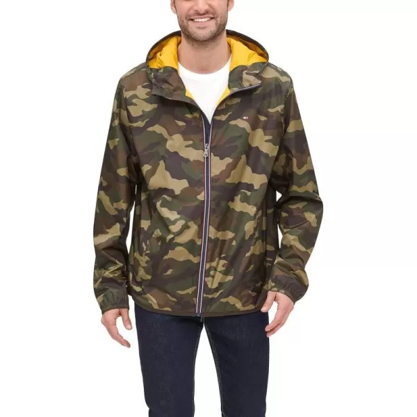 Tommy Hilfiger Mens Lightweight Active Water Resistant Hooded Rain JacketCamouflage