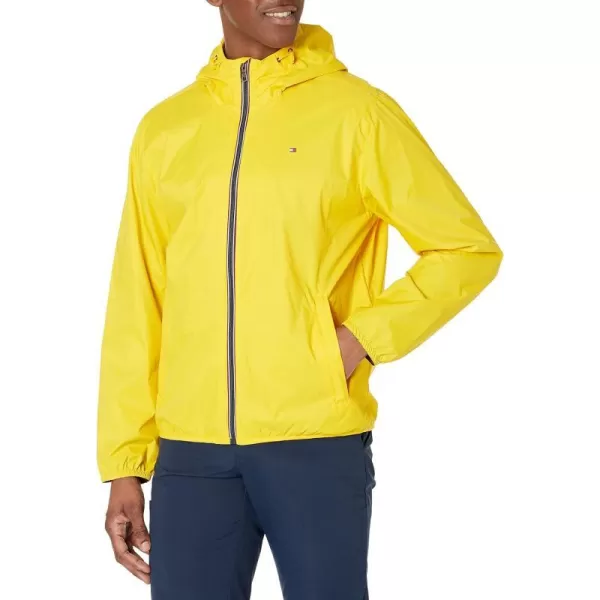 Tommy Hilfiger Mens Lightweight Active Water Resistant Hooded Rain JacketEureka Yellow