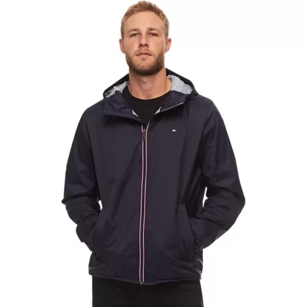 Tommy Hilfiger Mens Lightweight Active Water Resistant Hooded Rain JacketNavy