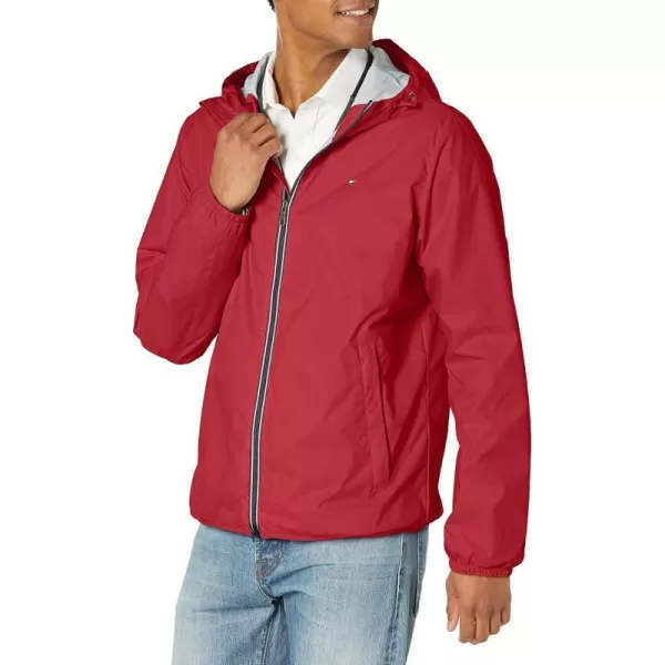 Tommy Hilfiger Mens Lightweight Active Water Resistant Hooded Rain JacketRed