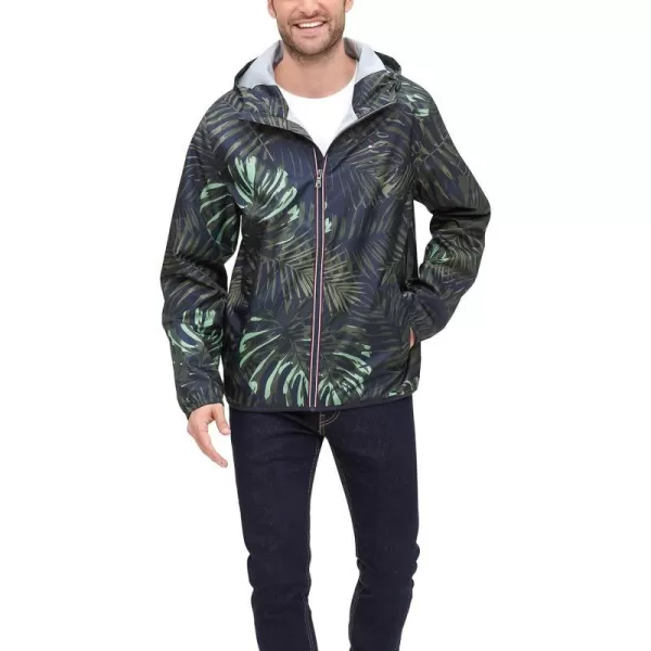 Tommy Hilfiger Mens Lightweight Active Water Resistant Hooded Rain JacketTropical Print