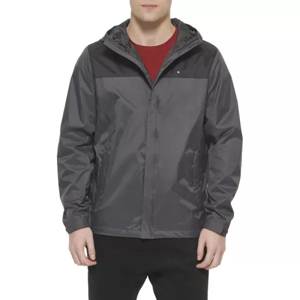 Tommy Hilfiger Mens Lightweight Breathable Waterproof Hooded JacketBlackCharcoal