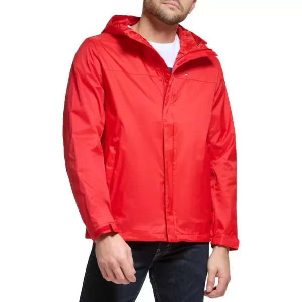 Tommy Hilfiger Mens Lightweight Breathable Waterproof Hooded JacketMars Red