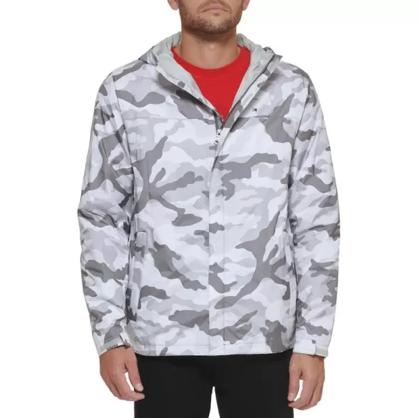 Tommy Hilfiger Mens Lightweight Breathable Waterproof Hooded JacketWhite Camo