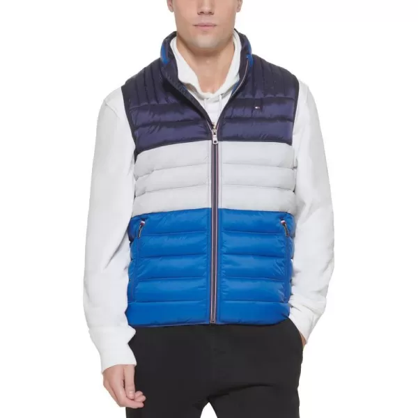 Tommy Hilfiger Mens Lightweight Ultra Loft Quilted Puffer Vest Standard and Big amp TallRoyal Blue Colorblock