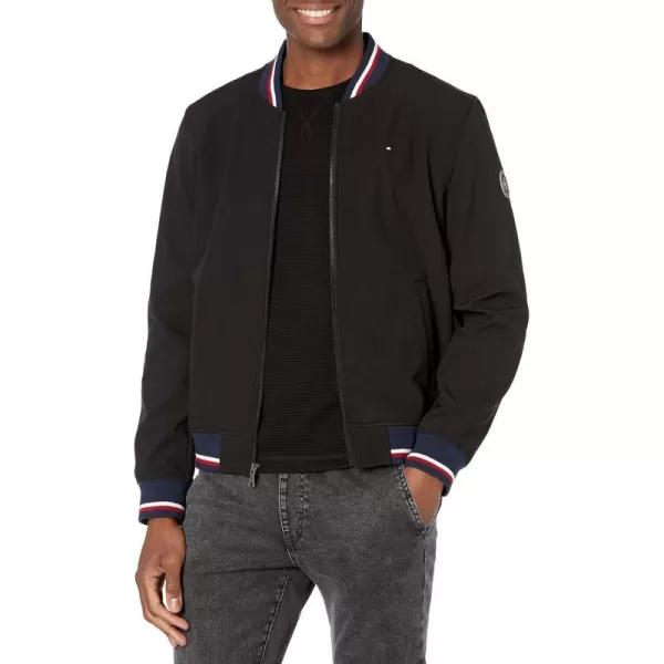 Tommy Hilfiger Mens Lightweight Varsity Rib Knit Bomber JacketBlack Soft Shell