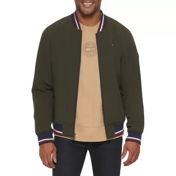 Tommy Hilfiger Mens Lightweight Varsity Rib Knit Bomber JacketOlive Soft Shell