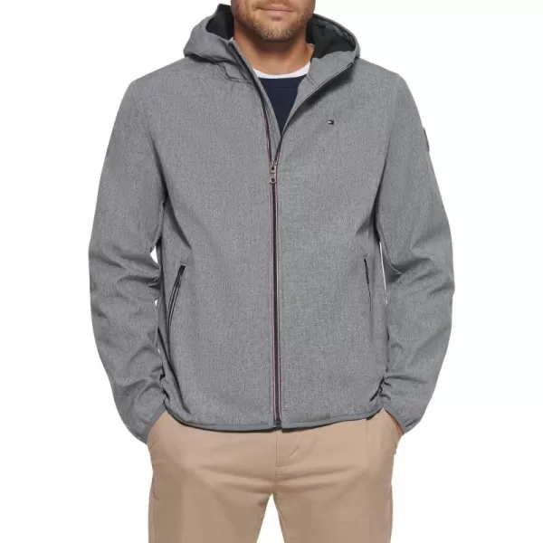 Tommy Hilfiger Mens Lightweight Water Resistant Breathable Hooded Performance Softshell JacketHeather Grey