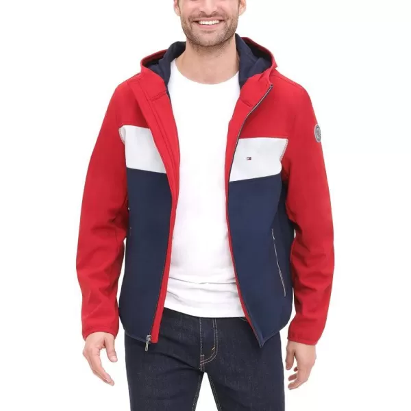 Tommy Hilfiger Mens Lightweight Water Resistant Breathable Hooded Performance Softshell JacketRedWhiteNavy