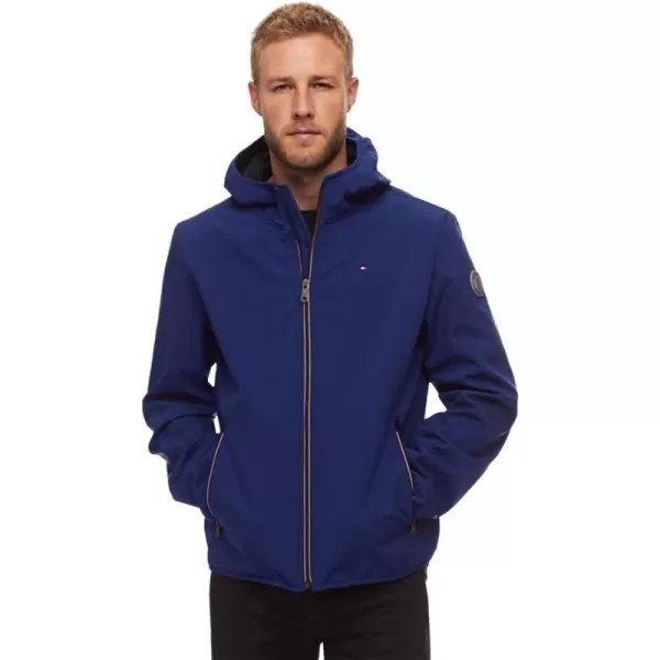 Tommy Hilfiger Mens Lightweight Water Resistant Breathable Hooded Performance Softshell JacketRoyal Blue