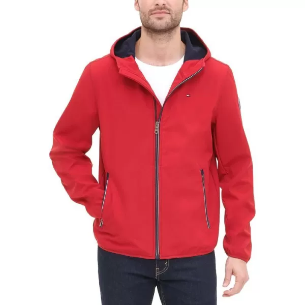 Tommy Hilfiger Mens Lightweight Water Resistant Breathable Hooded Performance Softshell JacketTommy Red