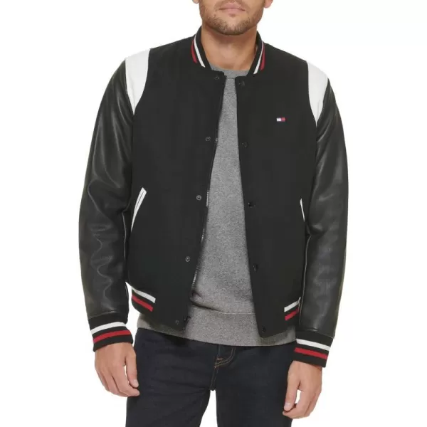 Tommy Hilfiger Mens Mixed Media Varsity Bomber JacketBlack