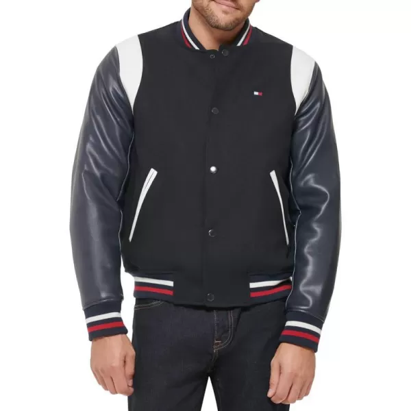 Tommy Hilfiger Mens Mixed Media Varsity Bomber JacketNavy