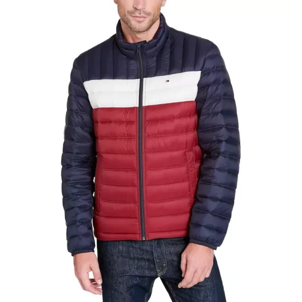 Tommy Hilfiger Mens Packable Down Puffer JacketStandard MidnightWhiteRed