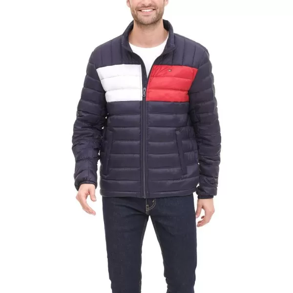 Tommy Hilfiger Mens Packable Down Puffer JacketStandard Tommy Flag Color Block