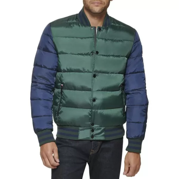 Tommy Hilfiger Mens Quilted Varsity Puffer BomberPineNavy