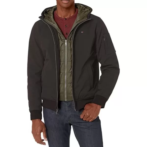 Tommy Hilfiger Mens Soft Shell Active Filled Bomber JacketBlackOlive Bib