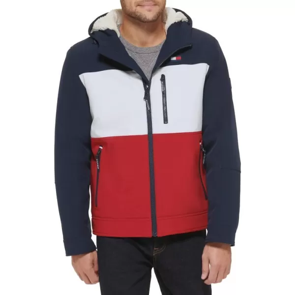 Tommy Hilfiger Mens Soft Shell Sherpa Lined Performance JacketMidnightIceRed Combo