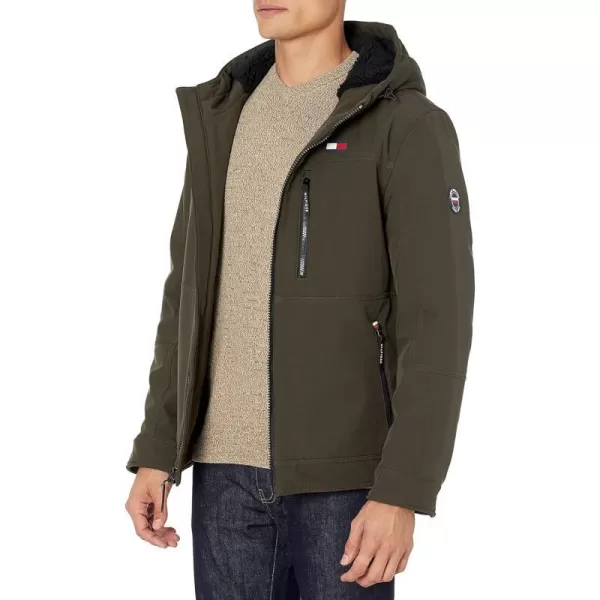 Tommy Hilfiger Mens Soft Shell Sherpa Lined Performance JacketOlive Tech