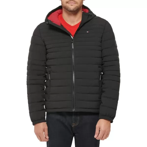 Tommy Hilfiger Mens Stretch Poly Hooded Packable JacketBlack