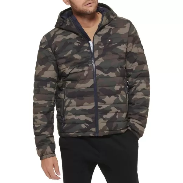 Tommy Hilfiger Mens Stretch Poly Hooded Packable JacketCamouflage