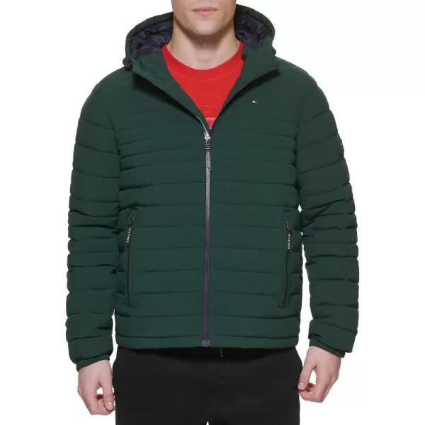 Tommy Hilfiger Mens Stretch Poly Hooded Packable JacketPine Green