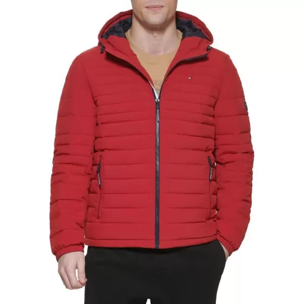 Tommy Hilfiger Mens Stretch Poly Hooded Packable JacketRed