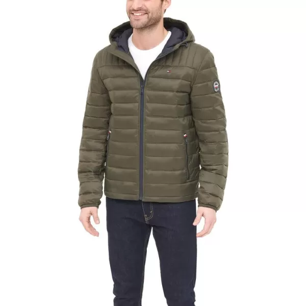 Tommy Hilfiger Mens Water Resistant Ultra Loft Filled Hooded Puffer JacketOlive