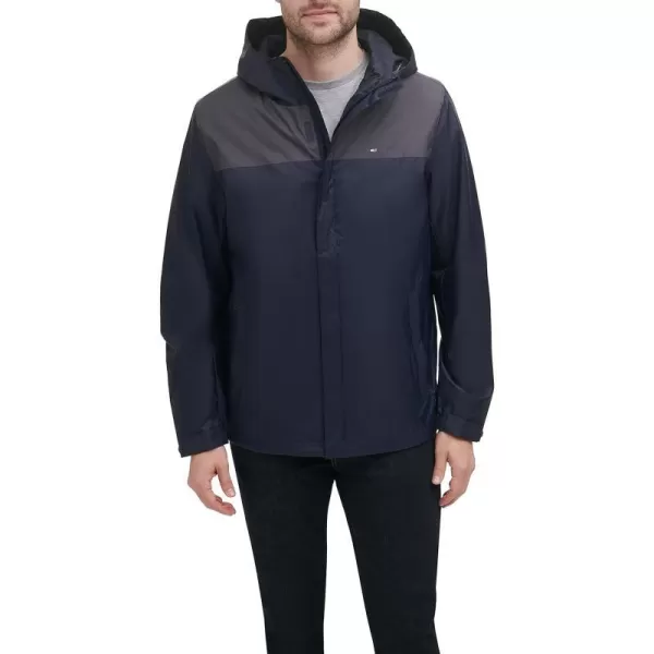 Tommy Hilfiger Mens Waterproof Breathable Hooded Jacket RaincoatCharcoalNavy